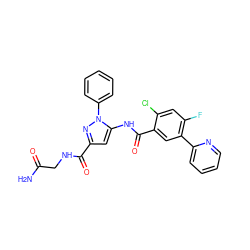 NC(=O)CNC(=O)c1cc(NC(=O)c2cc(-c3ccccn3)c(F)cc2Cl)n(-c2ccccc2)n1 ZINC001772647745