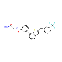 NC(=O)CNC(=O)c1cccc(-c2cccc3cc(Cc4cccc(C(F)(F)F)c4)sc23)c1 ZINC000117315746