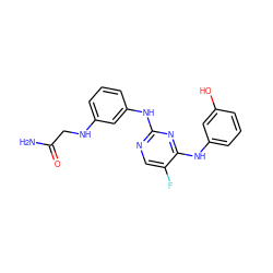 NC(=O)CNc1cccc(Nc2ncc(F)c(Nc3cccc(O)c3)n2)c1 ZINC000299860766