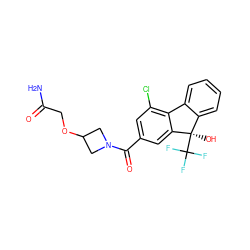 NC(=O)COC1CN(C(=O)c2cc(Cl)c3c(c2)[C@](O)(C(F)(F)F)c2ccccc2-3)C1 ZINC000144813716