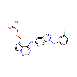 NC(=O)COCc1ccn2ncnc(Nc3ccc4c(cnn4Cc4cccc(F)c4)c3)c12 ZINC000028901046