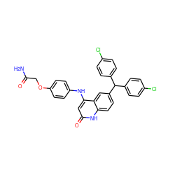 NC(=O)COc1ccc(Nc2cc(=O)[nH]c3ccc(C(c4ccc(Cl)cc4)c4ccc(Cl)cc4)cc23)cc1 ZINC001772643632