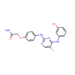 NC(=O)COc1ccc(Nc2ncc(F)c(Nc3cccc(O)c3)n2)cc1 ZINC000299870596