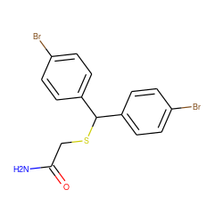 NC(=O)CSC(c1ccc(Br)cc1)c1ccc(Br)cc1 ZINC000066073725