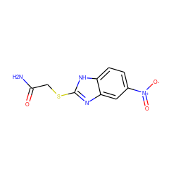 NC(=O)CSc1nc2cc([N+](=O)[O-])ccc2[nH]1 ZINC000005819079