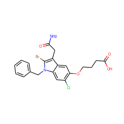 NC(=O)Cc1c(Br)n(Cc2ccccc2)c2cc(Cl)c(OCCCC(=O)O)cc12 ZINC000013446184