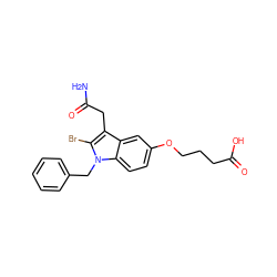 NC(=O)Cc1c(Br)n(Cc2ccccc2)c2ccc(OCCCC(=O)O)cc12 ZINC000001540046