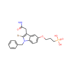 NC(=O)Cc1c(Br)n(Cc2ccccc2)c2ccc(OCCCP(=O)(O)O)cc12 ZINC000013445972