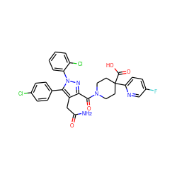 NC(=O)Cc1c(C(=O)N2CCC(C(=O)O)(c3ccc(F)cn3)CC2)nn(-c2ccccc2Cl)c1-c1ccc(Cl)cc1 ZINC000049756704