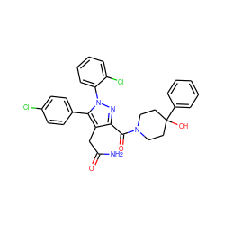 NC(=O)Cc1c(C(=O)N2CCC(O)(c3ccccc3)CC2)nn(-c2ccccc2Cl)c1-c1ccc(Cl)cc1 ZINC000049767441