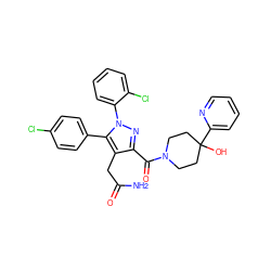 NC(=O)Cc1c(C(=O)N2CCC(O)(c3ccccn3)CC2)nn(-c2ccccc2Cl)c1-c1ccc(Cl)cc1 ZINC000049762215