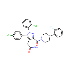 NC(=O)Cc1c(C(=O)N2CCC(c3ccccc3F)CC2)nn(-c2ccccc2Cl)c1-c1ccc(Cl)cc1 ZINC000049757463