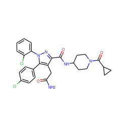 NC(=O)Cc1c(C(=O)NC2CCN(C(=O)C3CC3)CC2)nn(-c2ccccc2Cl)c1-c1ccc(Cl)cc1 ZINC000049757153