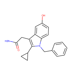 NC(=O)Cc1c(C2CC2)n(Cc2ccccc2)c2ccc(O)cc12 ZINC000013445742