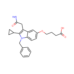 NC(=O)Cc1c(C2CC2)n(Cc2ccccc2)c2ccc(OCCCC(=O)O)cc12 ZINC000013445855