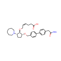 NC(=O)Cc1ccc(-c2ccc(CO[C@@H]3CC[C@H](N4CCCCCC4)[C@H]3OC/C=C\CCC(=O)O)cc2)cc1 ZINC000027753153