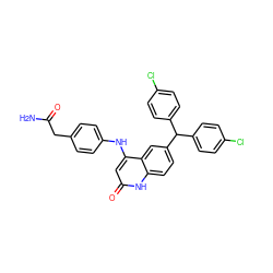 NC(=O)Cc1ccc(Nc2cc(=O)[nH]c3ccc(C(c4ccc(Cl)cc4)c4ccc(Cl)cc4)cc23)cc1 ZINC001772600872