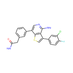 NC(=O)Cc1cccc(-c2cnc(N)c3c(-c4ccc(F)c(Cl)c4)csc23)c1 ZINC000028884773