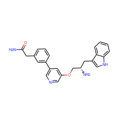 NC(=O)Cc1cccc(-c2cncc(OC[C@@H](N)Cc3c[nH]c4ccccc34)c2)c1 ZINC000014957497