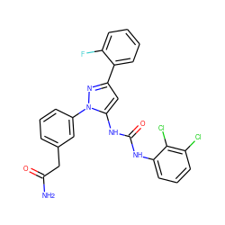 NC(=O)Cc1cccc(-n2nc(-c3ccccc3F)cc2NC(=O)Nc2cccc(Cl)c2Cl)c1 ZINC000064513043