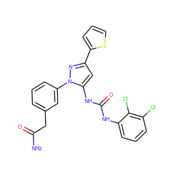 NC(=O)Cc1cccc(-n2nc(-c3cccs3)cc2NC(=O)Nc2cccc(Cl)c2Cl)c1 ZINC000058632718