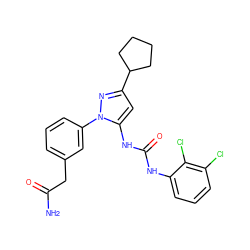 NC(=O)Cc1cccc(-n2nc(C3CCCC3)cc2NC(=O)Nc2cccc(Cl)c2Cl)c1 ZINC000064527025