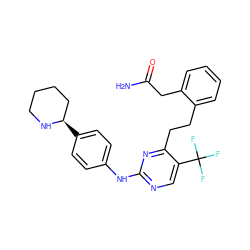 NC(=O)Cc1ccccc1CCc1nc(Nc2ccc([C@@H]3CCCCN3)cc2)ncc1C(F)(F)F ZINC000201623257