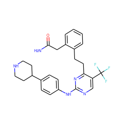 NC(=O)Cc1ccccc1CCc1nc(Nc2ccc(C3CCNCC3)cc2)ncc1C(F)(F)F ZINC000147609257