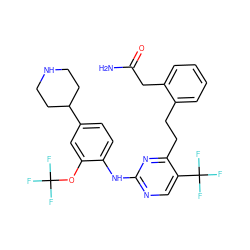 NC(=O)Cc1ccccc1CCc1nc(Nc2ccc(C3CCNCC3)cc2OC(F)(F)F)ncc1C(F)(F)F ZINC000219357723