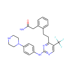 NC(=O)Cc1ccccc1CCc1nc(Nc2ccc(N3CCNCC3)cc2)ncc1C(F)(F)F ZINC000147859129