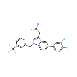 NC(=O)Cc1cn(Cc2cccc(C(F)(F)F)c2)c2ccc(-c3ccc(F)c(Cl)c3)cc12 ZINC000028888351