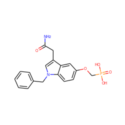 NC(=O)Cc1cn(Cc2ccccc2)c2ccc(OCP(=O)(O)O)cc12 ZINC000013605127