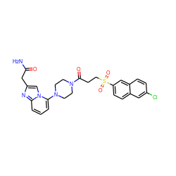 NC(=O)Cc1cn2c(N3CCN(C(=O)CCS(=O)(=O)c4ccc5cc(Cl)ccc5c4)CC3)cccc2n1 ZINC000029056371