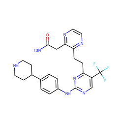 NC(=O)Cc1nccnc1CCc1nc(Nc2ccc(C3CCNCC3)cc2)ncc1C(F)(F)F ZINC000147579354