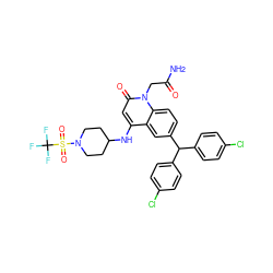 NC(=O)Cn1c(=O)cc(NC2CCN(S(=O)(=O)C(F)(F)F)CC2)c2cc(C(c3ccc(Cl)cc3)c3ccc(Cl)cc3)ccc21 ZINC001772619648