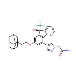 NC(=O)Cn1cc(-c2cc(OCCC34CC5CC(CC(C5)C3)C4)cc3c2-c2ccccc2[C@@]3(O)C(F)(F)F)cn1 ZINC000144871966