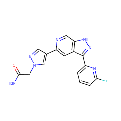 NC(=O)Cn1cc(-c2cc3c(-c4cccc(F)n4)n[nH]c3cn2)cn1 ZINC000205256280