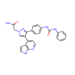 NC(=O)Cn1cc(-c2ccnc3[nH]ccc23)c(-c2ccc(NC(=O)Nc3ccccc3)cc2)n1 ZINC000049069758