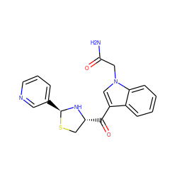 NC(=O)Cn1cc(C(=O)[C@@H]2CS[C@@H](c3cccnc3)N2)c2ccccc21 ZINC000013737506