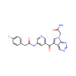 NC(=O)Cn1cc(C(=O)c2cncc(NC(=O)Cc3ccc(Cl)cc3)c2)c2cncnc21 ZINC000169707857