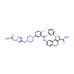 NC(=O)Cn1cc(CN2CCN(c3cc(C(=O)Nc4ccc5c(c4)-c4c(c(C(N)=O)nn4-c4ccc(F)cc4)CC5)c(Cl)cn3)CC2)cn1 ZINC000072123732