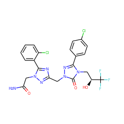 NC(=O)Cn1nc(Cn2nc(-c3ccc(Cl)cc3)n(C[C@H](O)C(F)(F)F)c2=O)nc1-c1ccccc1Cl ZINC000215657729