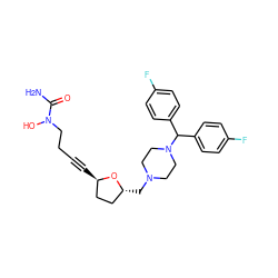 NC(=O)N(O)CCC#C[C@@H]1CC[C@@H](CN2CCN(C(c3ccc(F)cc3)c3ccc(F)cc3)CC2)O1 ZINC000026383058