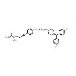 NC(=O)N(O)CCC#Cc1ccc(OCCCCN2CCN(C(c3ccc(F)cc3)c3ccc(F)cc3)CC2)cc1 ZINC000022450179