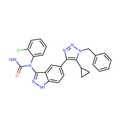 NC(=O)N(c1ccccc1Cl)c1n[nH]c2ccc(-c3nnn(Cc4ccccc4)c3C3CC3)cc12 ZINC001772632368