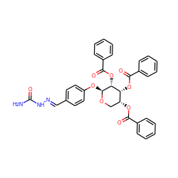 NC(=O)N/N=C/c1ccc(O[C@@H]2OC[C@@H](OC(=O)c3ccccc3)[C@@H](OC(=O)c3ccccc3)[C@H]2OC(=O)c2ccccc2)cc1 ZINC000044280779