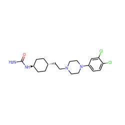 NC(=O)N[C@H]1CC[C@H](CCN2CCN(c3ccc(Cl)c(Cl)c3)CC2)CC1 ZINC000261155918