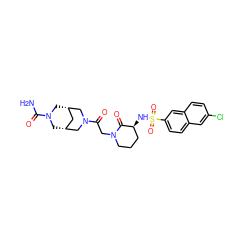 NC(=O)N1C[C@H]2C[C@@H](C1)CN(C(=O)CN1CCC[C@H](NS(=O)(=O)c3ccc4cc(Cl)ccc4c3)C1=O)C2 ZINC000073167745