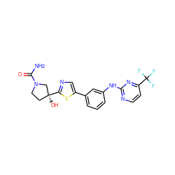 NC(=O)N1CC[C@](O)(c2ncc(-c3cccc(Nc4nccc(C(F)(F)F)n4)c3)s2)C1 ZINC000141699577