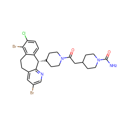 NC(=O)N1CCC(CC(=O)N2CCC([C@H]3c4ccc(Cl)c(Br)c4CCc4cc(Br)cnc43)CC2)CC1 ZINC000003950120